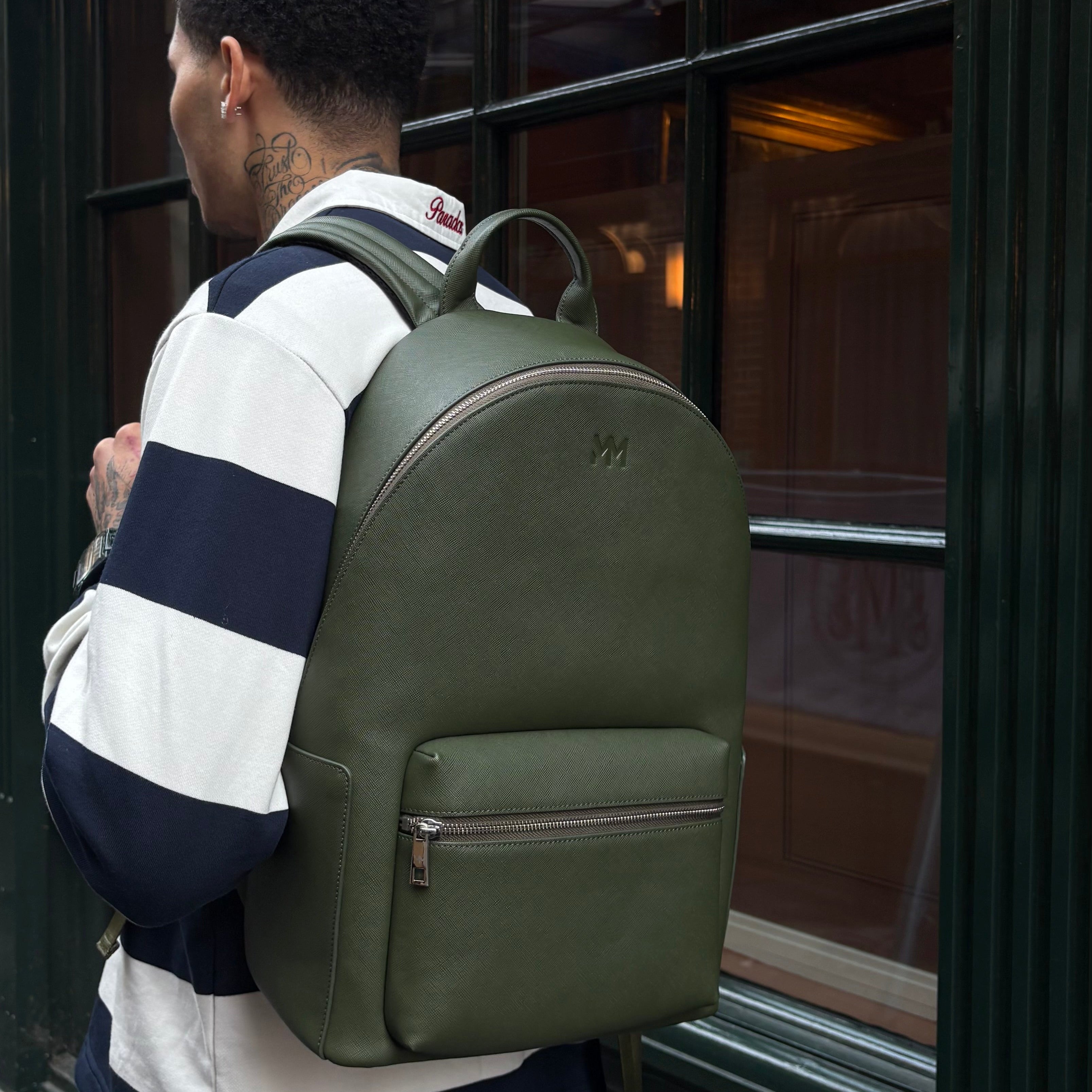 MM London Nardo Saffiano Leather Olive Backpack